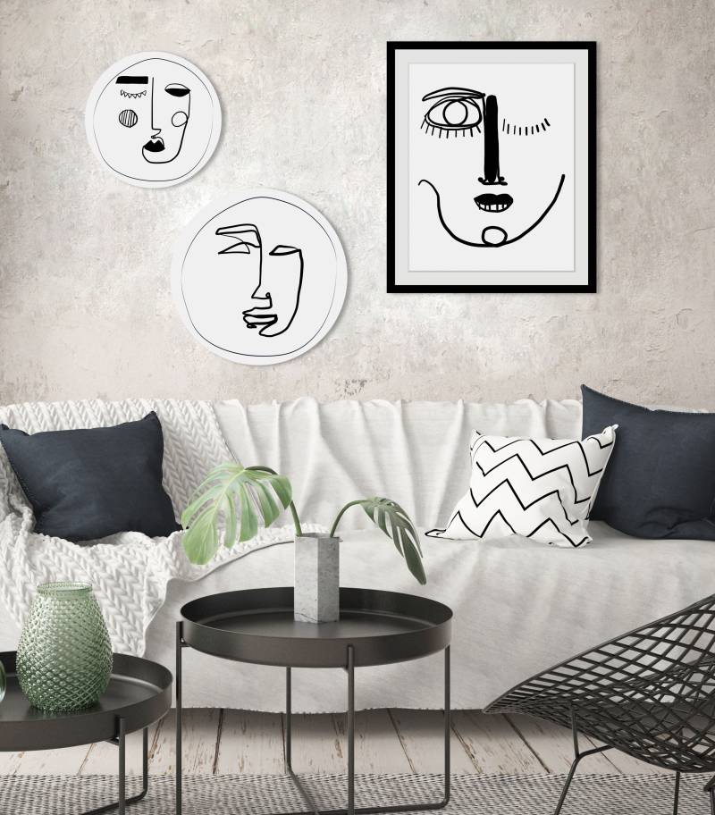 queence Bild »Elisabeth«, Abstrakt-Kunst-Gesicht-Schwarz-Weiss, (1 St.), HD Premium Poster-Druck inkl. Holzrahmen von queence