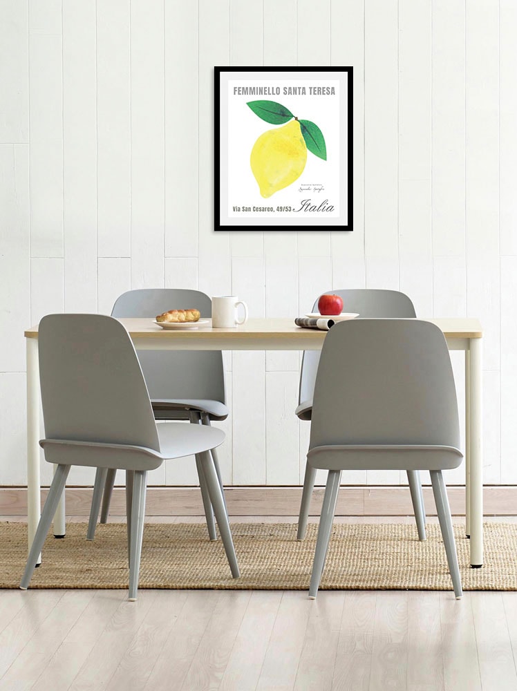 queence Bild »Feminello«, Italien-Schriftzug-Obst-Obst Bilder-Kunst, (1 St.), HD Premium Poster-Druck inkl. Holzrahmen von queence