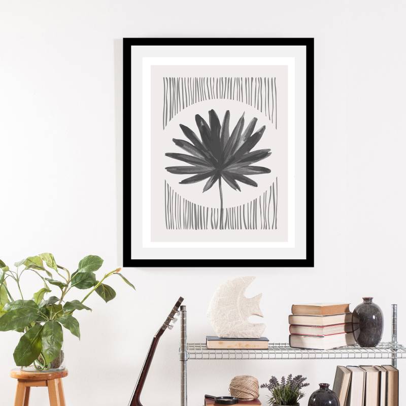 queence Bild »Flora«, Pflanzen-Pflanzenbilder-Blätter-Blätterbilder-Schwarz-Weiss-Figuren-Abstrakt, (1 St.), HD Premium Poster-Druck inkl. Holzrahmen von queence