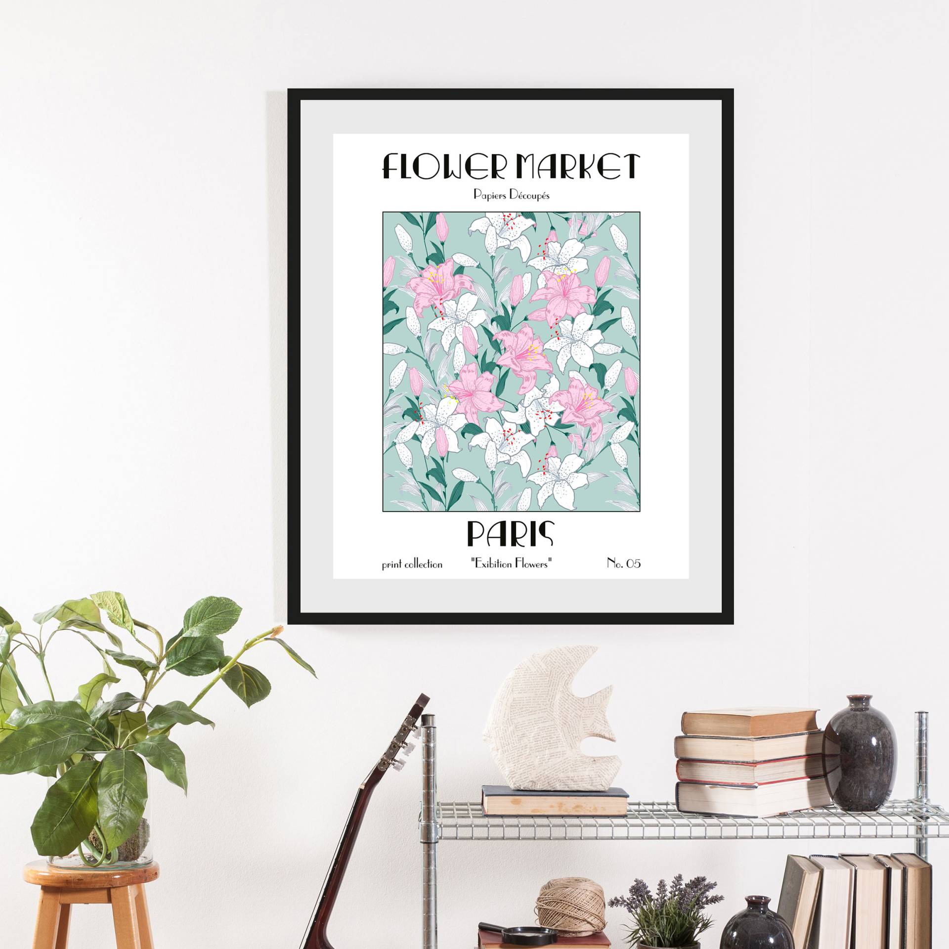 queence Bild »Flowermarket«, (1 St.), HD Premium Poster-Druck inkl. Holzrahmen von queence