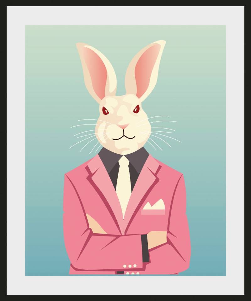 queence Bild »Grey«, Hase-Hasen-Foto-Kunst-Comic, (1 St.), HD Premium Poster-Druck inkl. Holzrahmen von queence