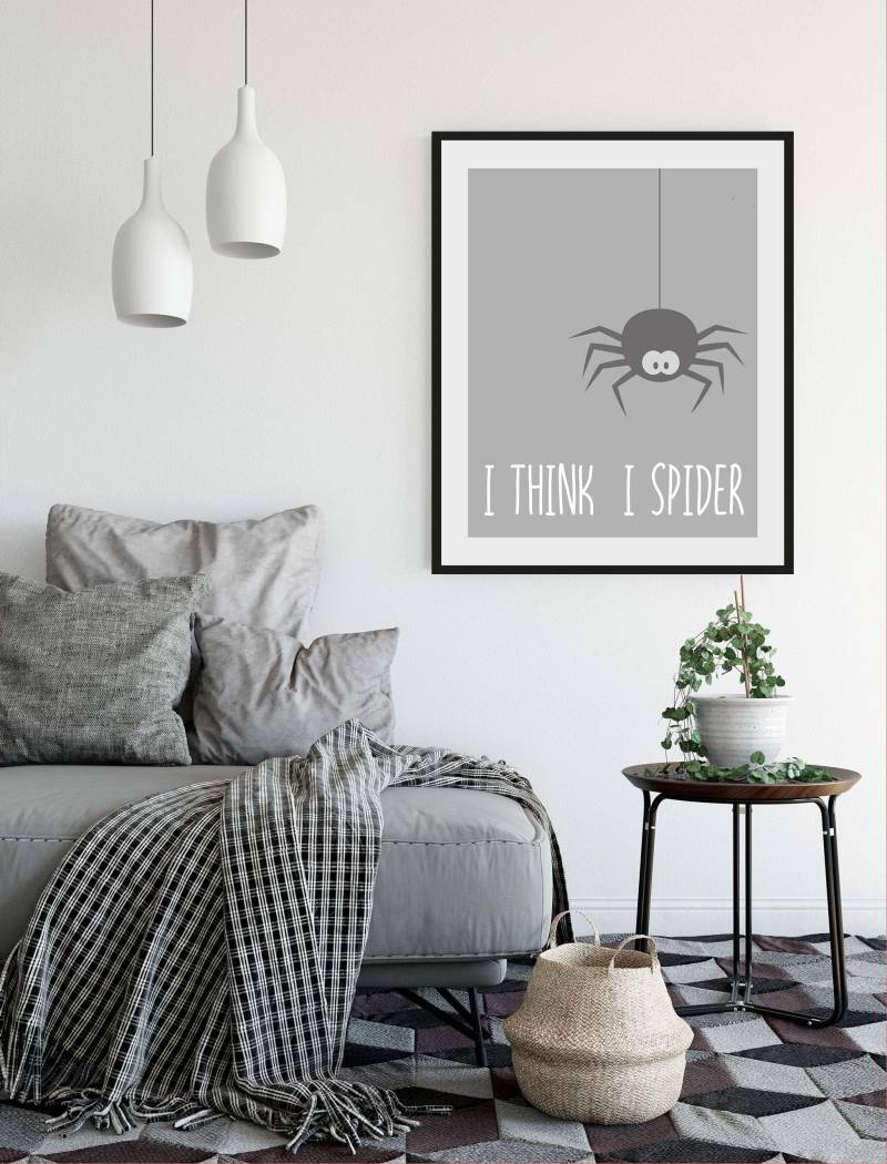 queence Bild »Spinne«, Schriftzug-Humor-Sprüche & Texte-Schwarz-Weiss-Insekten, (1 St.), HD Premium Poster-Druck inkl. Holzrahmen von queence