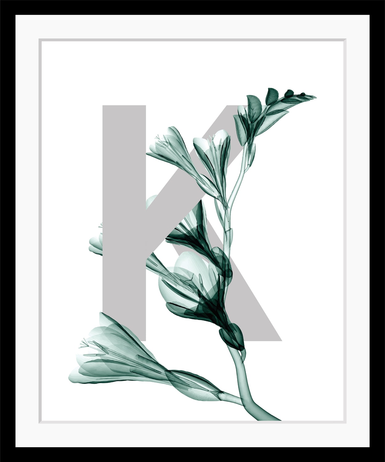 queence Bild »K-Flower«, Buchstaben, Blume, gerahmt, Blätter von queence
