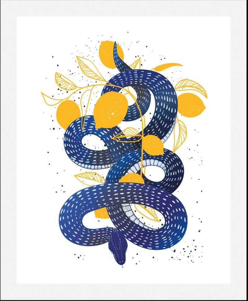 queence Bild »Lemon Snake«, Obst-Obst Bilder-Schriftzug-Figuren-Tiere-Reptilien, (1 St.), HD Premium Poster-Druck inkl. Holzrahmen von queence