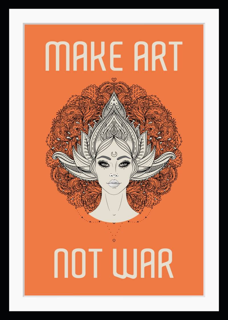 queence Bild »MAKE ART NOT WAR«, HD Premium Poster-Druck inkl. Holzrahmen von queence