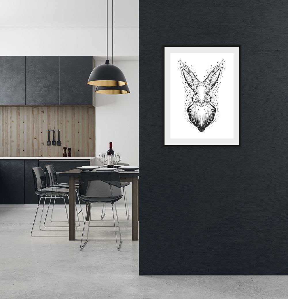 queence Bild »Märta«, Hase-Hasen-Schwarz-Weiss-Kunst-Haustiere, (1 St.), HD Premium Poster-Druck inkl. Holzrahmen von queence