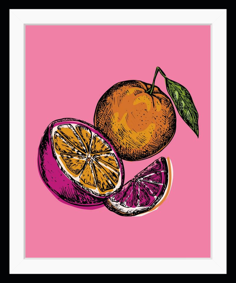 queence Bild »Mara«, Obst-Obst Bilder-Kunst-Lebensmittel-Orange, HD Premium Poster-Druck inkl. Holzrahmen von queence