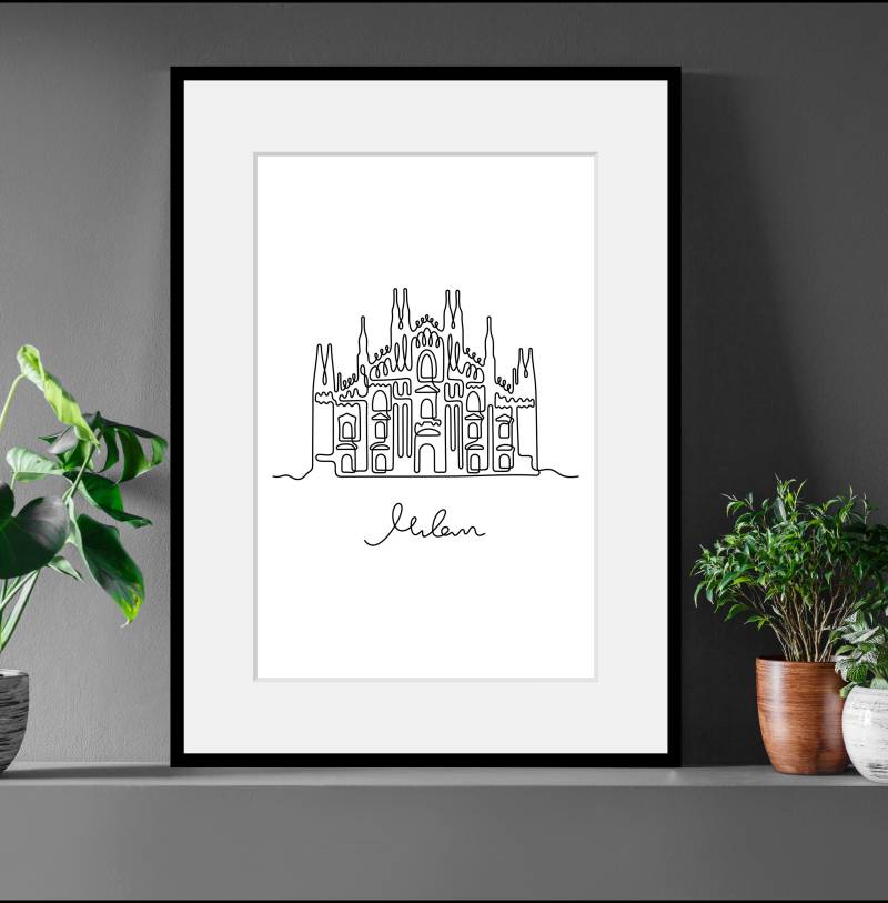 queence Bild »Milan«, Gebäude-Kunst-Schwarz-Weiss-Italien, (1 St.), HD Premium Poster-Druck inkl. Holzrahmen von queence