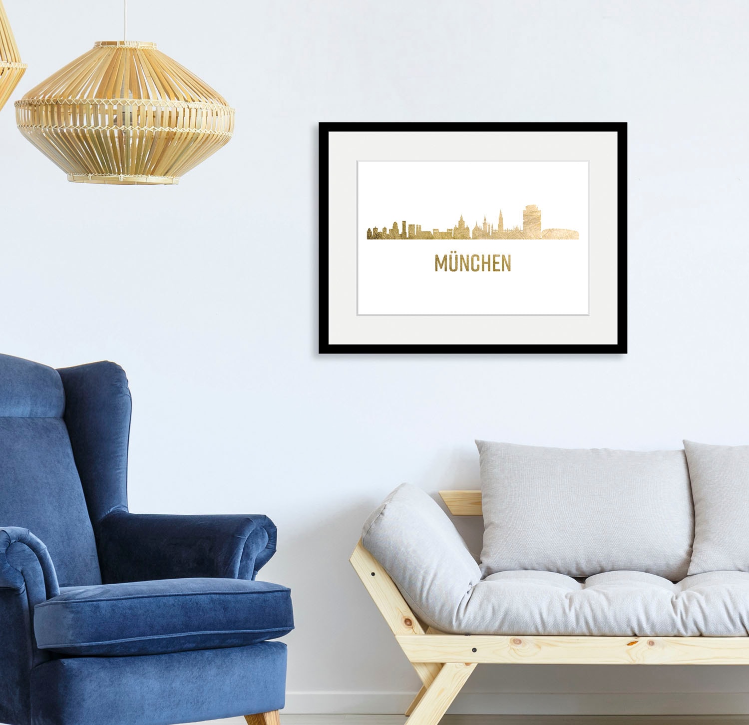 queence Bild »München Skyline GOLD«, Städte-Stadt-Deutschland-Kirche-Gebäude-Schriftzug-München, (1 St.), HD Premium Poster-Druck inkl. Holzrahmen queence Bild »München Skyline GOLD«, Städte-Stadt-Deutschland-Kirche-Gebäude-Schriftzug-München, (1 St.), HD Premium Poster-Druck inkl. Holzrahmen von queence