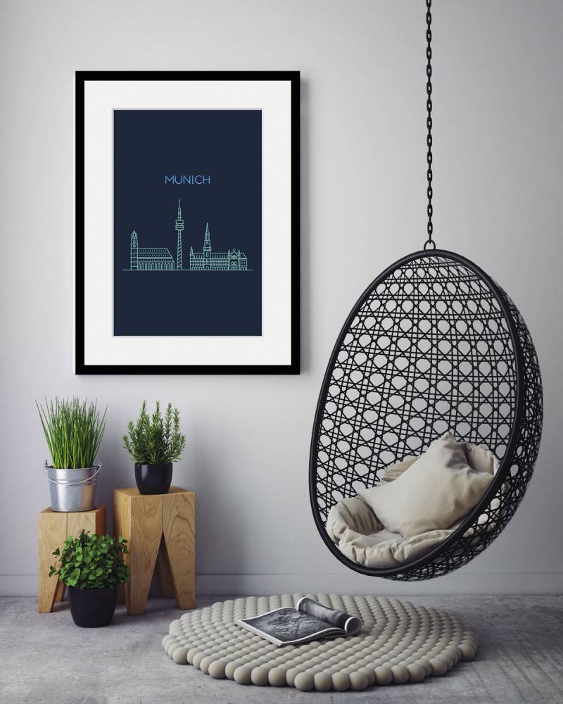 queence Bild »Munich Sightseeing«, Städte-Stadt-Deutschland-München-Schriftzug, (1 St.), HD Premium Poster-Druck inkl. Holzrahmen von queence