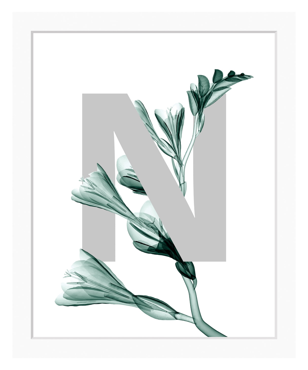 queence Bild »N-Flower«, Buchstaben, Blätter, Blume, gerahmt von queence