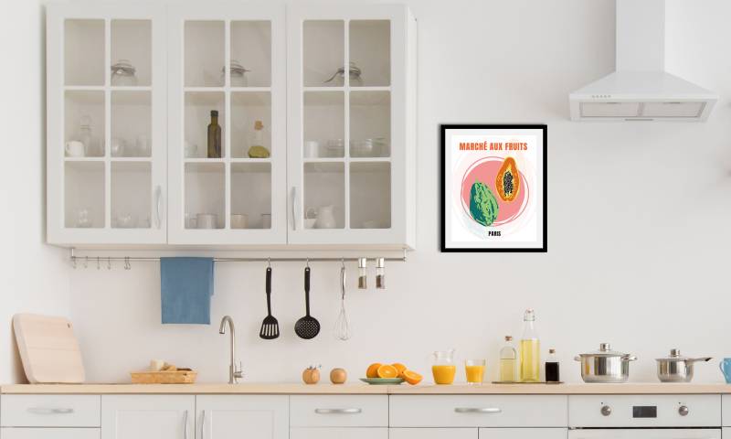 queence Bild »Paris«, Obst-Obst Bilder-Schriftzug-Kunst-Abstrakt-Essen-Lebensmittel-Paris, (1 St.), HD Premium Poster-Druck inkl. Holzrahmen von queence