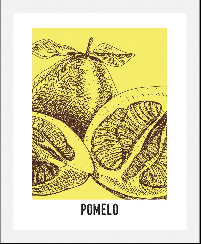 queence Bild »Pomelo«, Obst-Obst Bilder-Kunst-Abstrakt-Essen-Lebensmittel-Schriftzug, (1 St.), HD Premium Poster-Druck inkl. Holzrahmen von queence