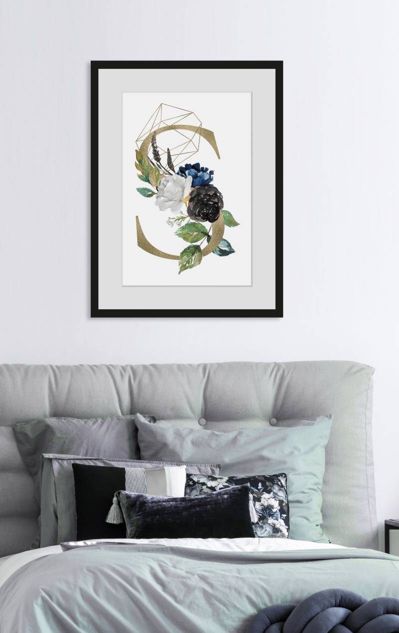 queence Bild »S«, S-Buchstaben-Pflanzen-Pflanzenbilder, (1 St.), HD Premium Poster-Druck inkl. Holzrahmen von queence