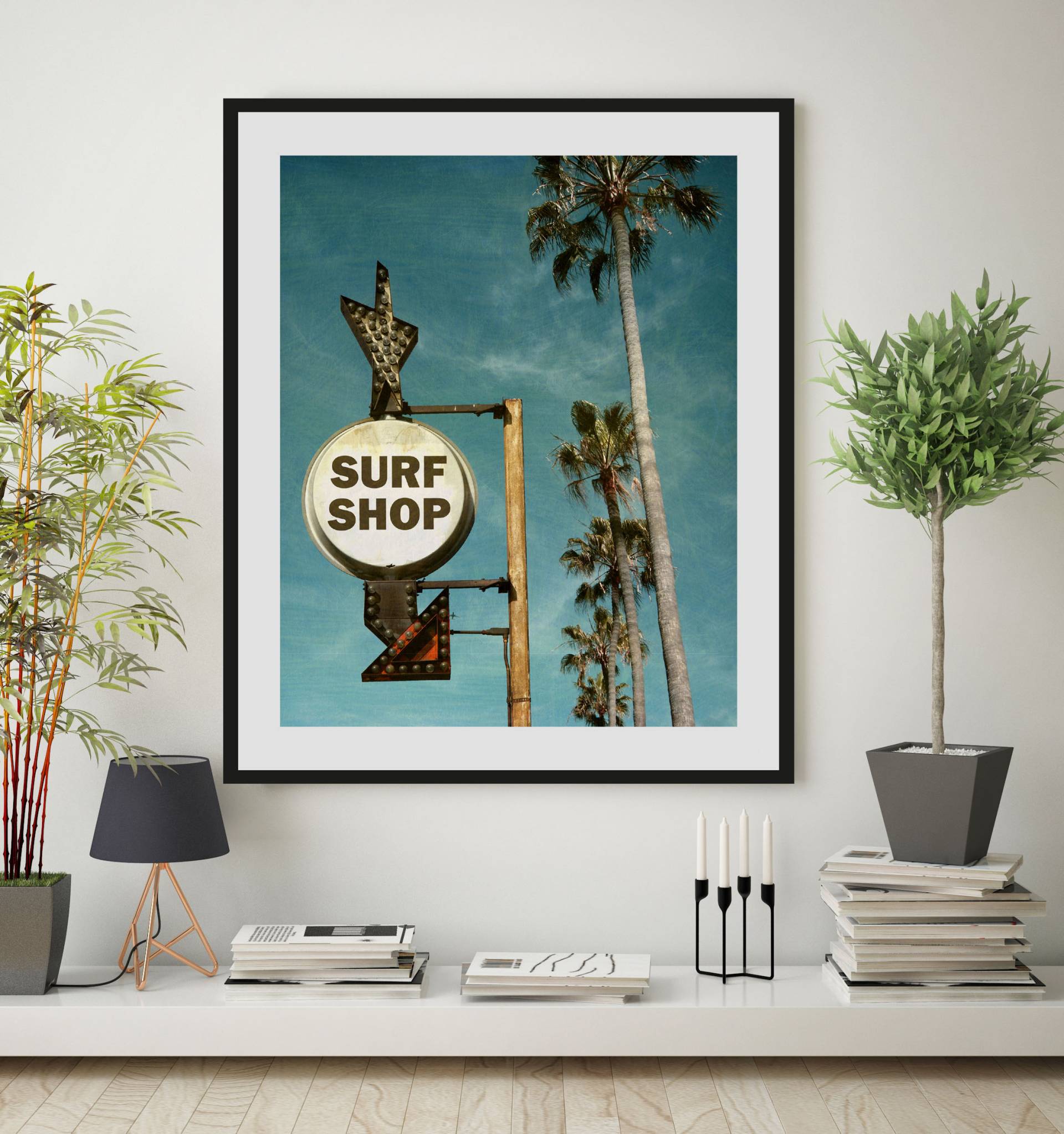queence Bild »SURF SHOP«, (1 St.), HD Premium Poster-Druck inkl. Holzrahmen queence Bild »SURF SHOP«, (1 St.), HD Premium Poster-Druck inkl. Holzrahmen von queence