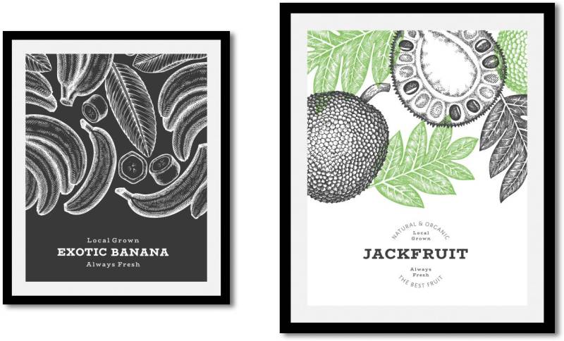 queence Bild »Set Gloria«, Obst-Obst Bilder-Schriftzüge-Schriftzug-Essen-Lebensmittel-Art-Kunst, (1 St.), HD Premium Poster-Druck inkl. Holzrahmen - 2er Set von queence