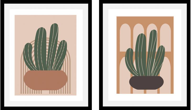 queence Bild »Set Heidl«, Abstrakt-Regenbogen-Pflanzen-Pflanzenbilder, (1 St.), HD Premium Poster-Druck inkl. Holzrahmen - 2er Set von queence