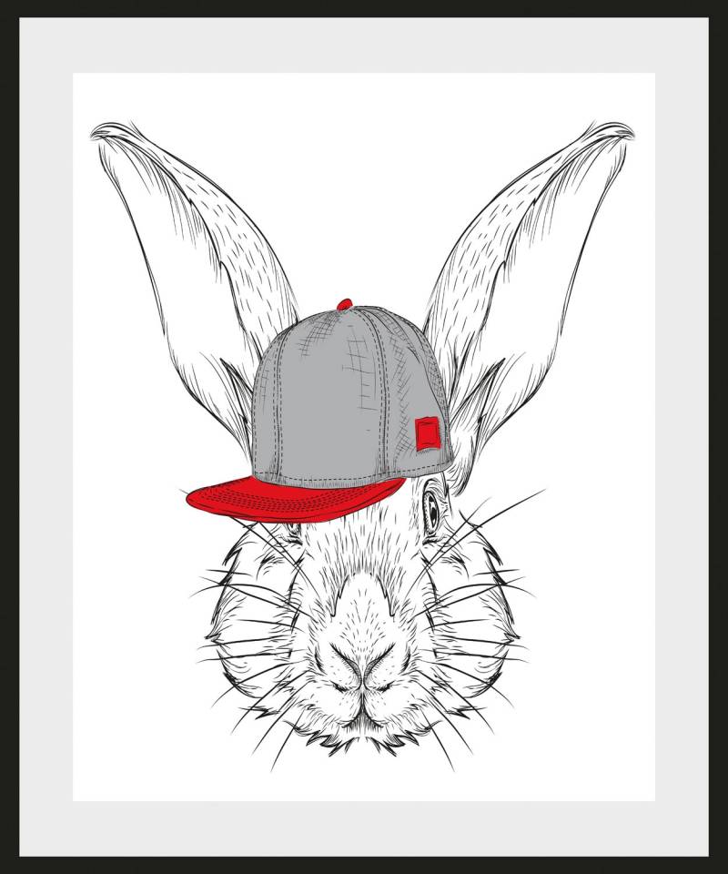 queence Bild »Sigrid«, Hase-Hasen-Schwarz-Weiss-Kunst-Haustiere, (1 St.), HD Premium Poster-Druck inkl. Holzrahmen von queence