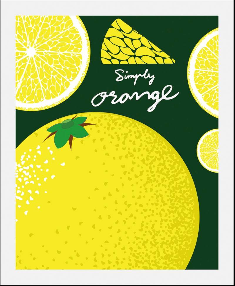 queence Bild »Simple Orange«, Obst-Obst Bilder-Kunst-Abstrakt-Essen-Lebensmittel-Figuren, (1 St.), HD Premium Poster-Druck inkl. Holzrahmen von queence
