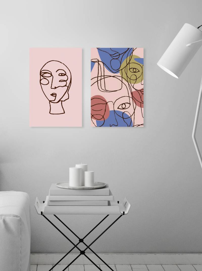 queence Bild »Tré«, Abstrakt-Kunst-Gemälde-Figuren-Modern-Gesicht, (1 St.), HD Premium Poster-Druck inkl. Holzrahmen von queence