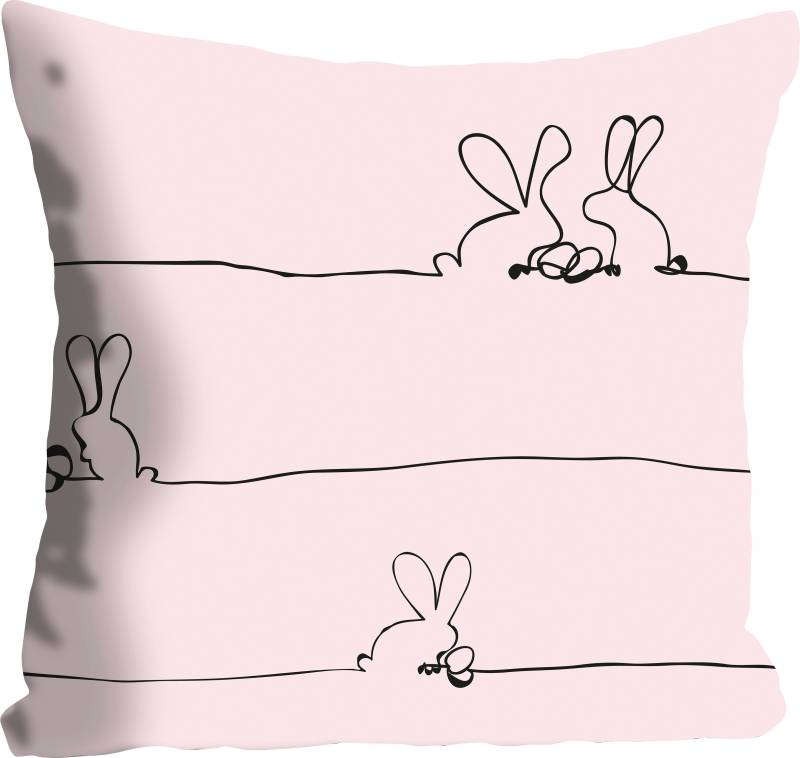 queence Dekokissen »Bunny Family rosa«, Kissenhülle,Österliches Hasenpaar,Rosa,Pink,Frühling,Pastellfarben von queence