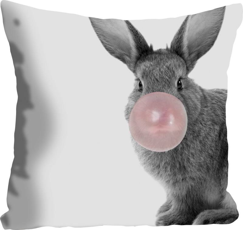 queence Dekokissen »Bunny Gum«, Kissenhülle,Hase,Kaugummi,Süss,Lustig,Cartoon,Pastellfarben,Tiermotiv von queence