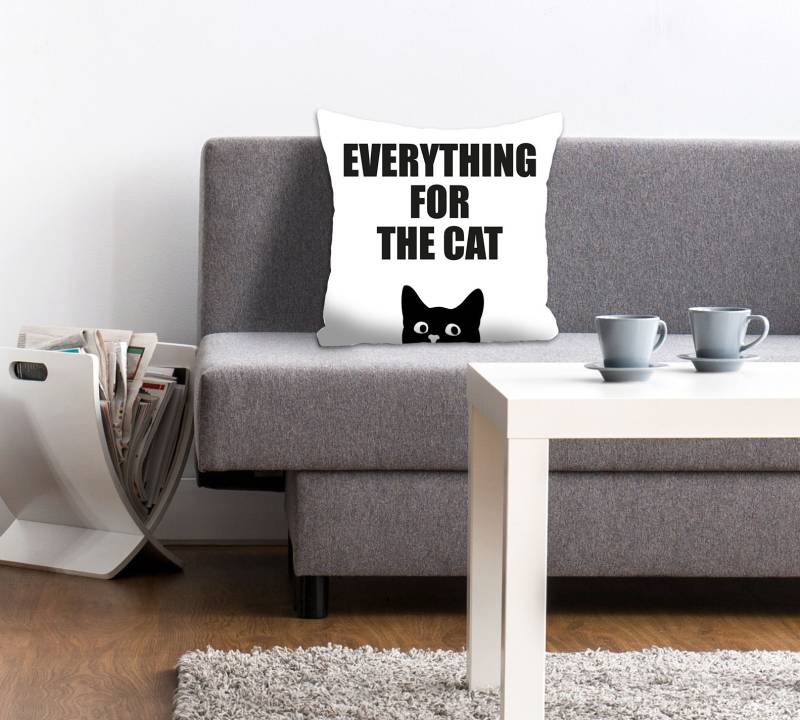 queence Dekokissen »EVERYTHING FOR THE CAT«, Kissenhülle,Everything for the cat,Spruch,Weiss,Minimalistisch,Lustig von queence