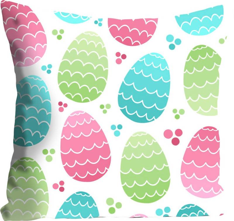 queence Dekokissen »Eggs«, Kissenhülle,Bunte Ostereier,Weiss,Ostern,Fröhlich,Pastellfarben von queence