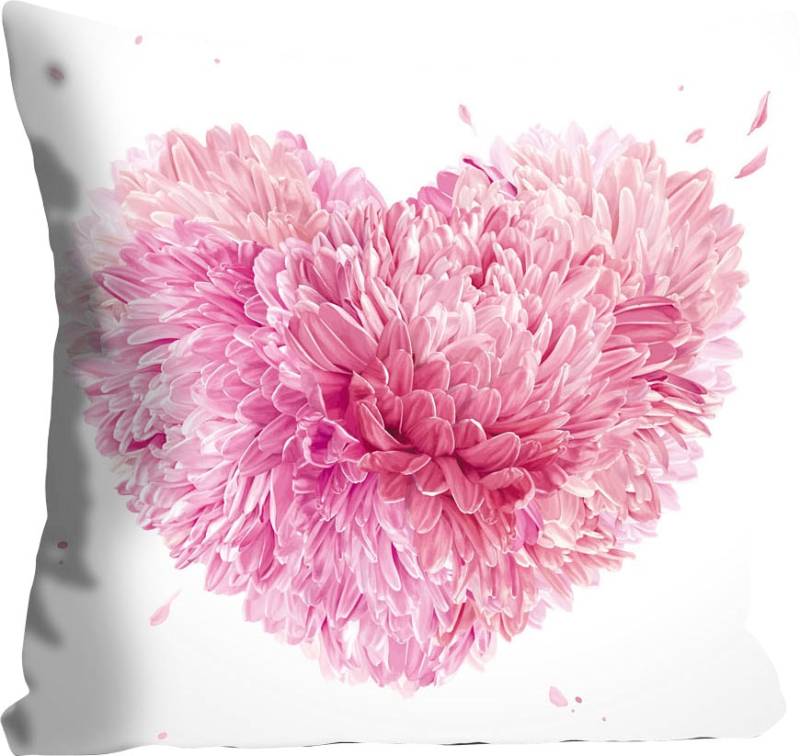 queence Dekokissen »Flower Heart«, Kissenhülle,Herz aus Blumen,Pink,Weisser Hintergrund,Romantisch von queence