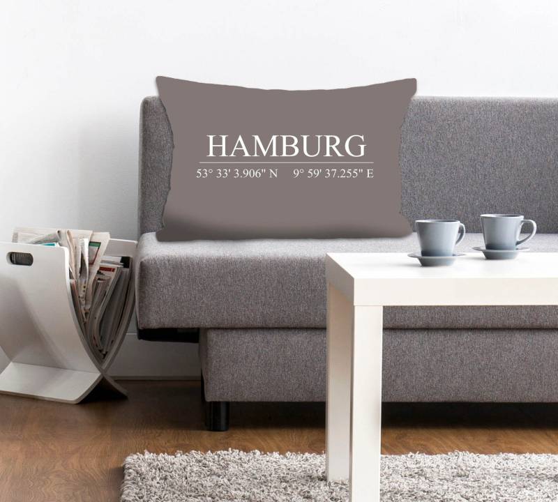 queence Dekokissen »Hamburg«, Kissenhülle,Hamburg Schriftzug,Koordinaten,Stadtmotiv,Urban,Maritim von queence