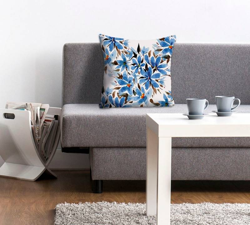 queence Dekokissen »Julian«, Kissenhülle,Blumen,Blau,Weiss,Floral,Elegant,Frisch,Natur,Dekokissen von queence