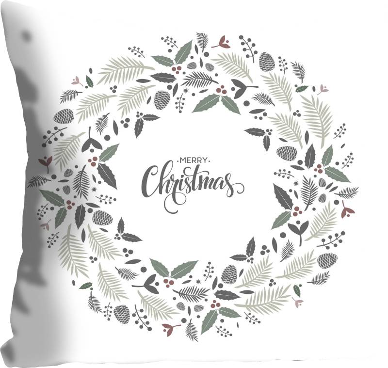 queence Dekokissen »Lavendel«, Kissenhülle,Merry Christmas,Weiss,Kranz,Weihnachten,Festlich,Dekorativ von queence