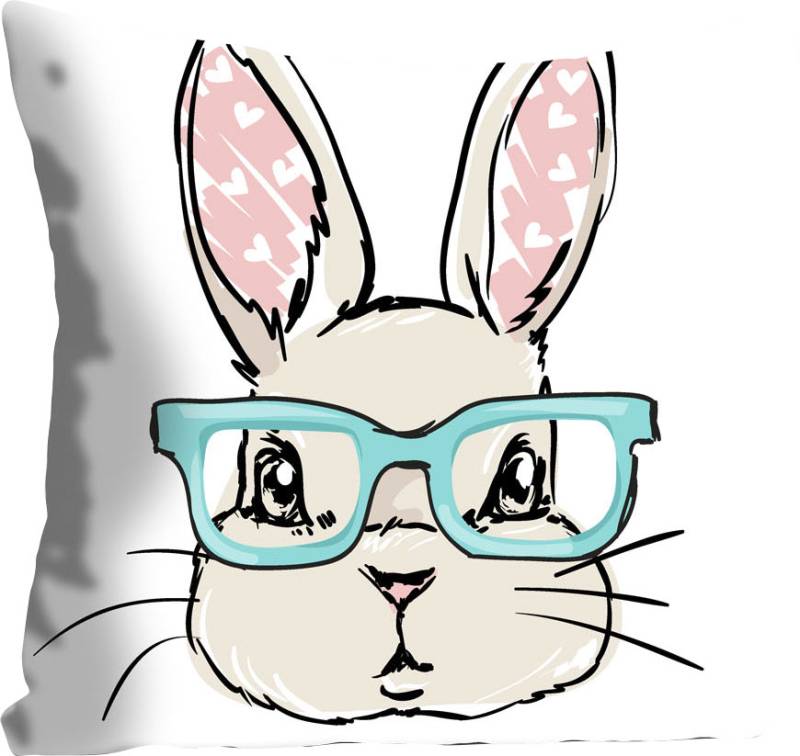 queence Dekokissen »Leandros«, Kissenhülle,Hase mit Brille,Lustig,Süss,Tierisch,Humorvoll,Verspielt von queence