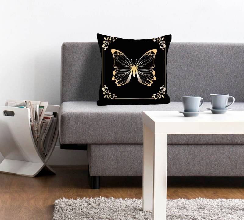 queence Dekokissen »Pascal«, Kissenhülle,Schwarzer Hintergrund,Goldener Schmetterling,Eleganz von queence