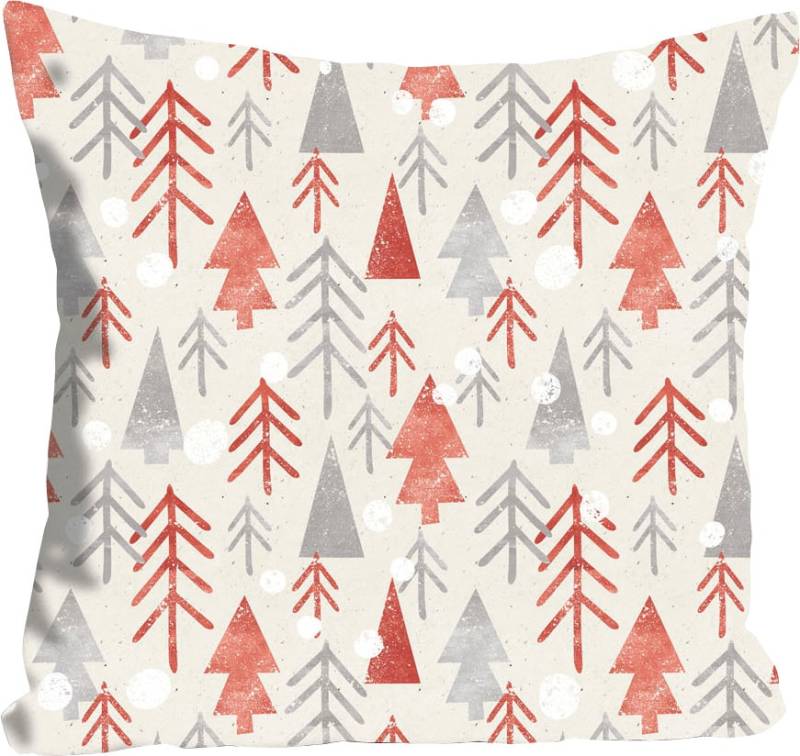 queence Dekokissen »Pascal«, Kissenhülle,Wald,Weihnachten,Grau,Rot,Festlich,Winterlich,Tannenbäume von queence