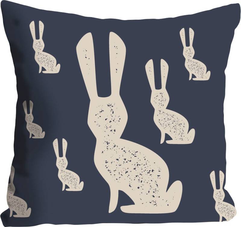 queence Dekokissen »Ulrik«, Kissenhülle,Weisse Hasen,Dunkelblau,Elegant,Minimalistisch,Frühling von queence