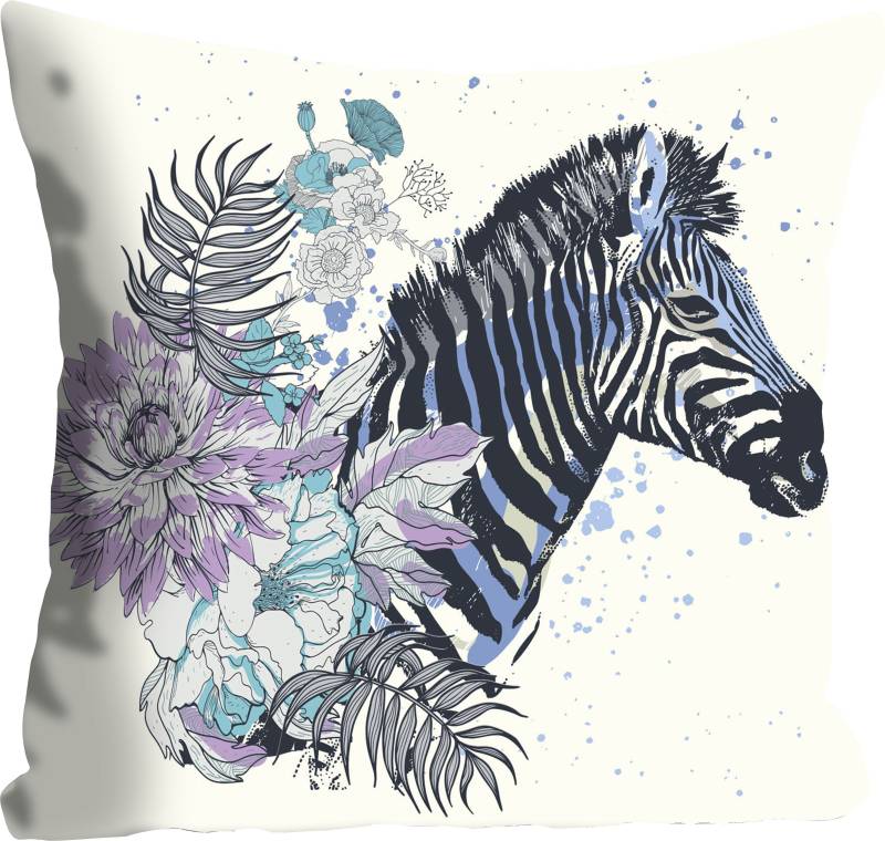 queence Dekokissen »Vesna«, Kissenhülle,Zebra,Blumen,Bunt,Tropisch,Muster,Wild,Exotisch,Natur von queence