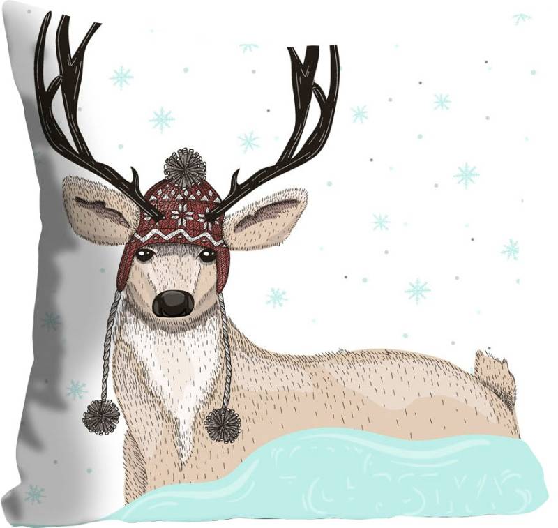 queence Dekokissen »Walter«, Kissenhülle,Rentier,Mütze,Weihnachten,Festlich,Winterlich von queence
