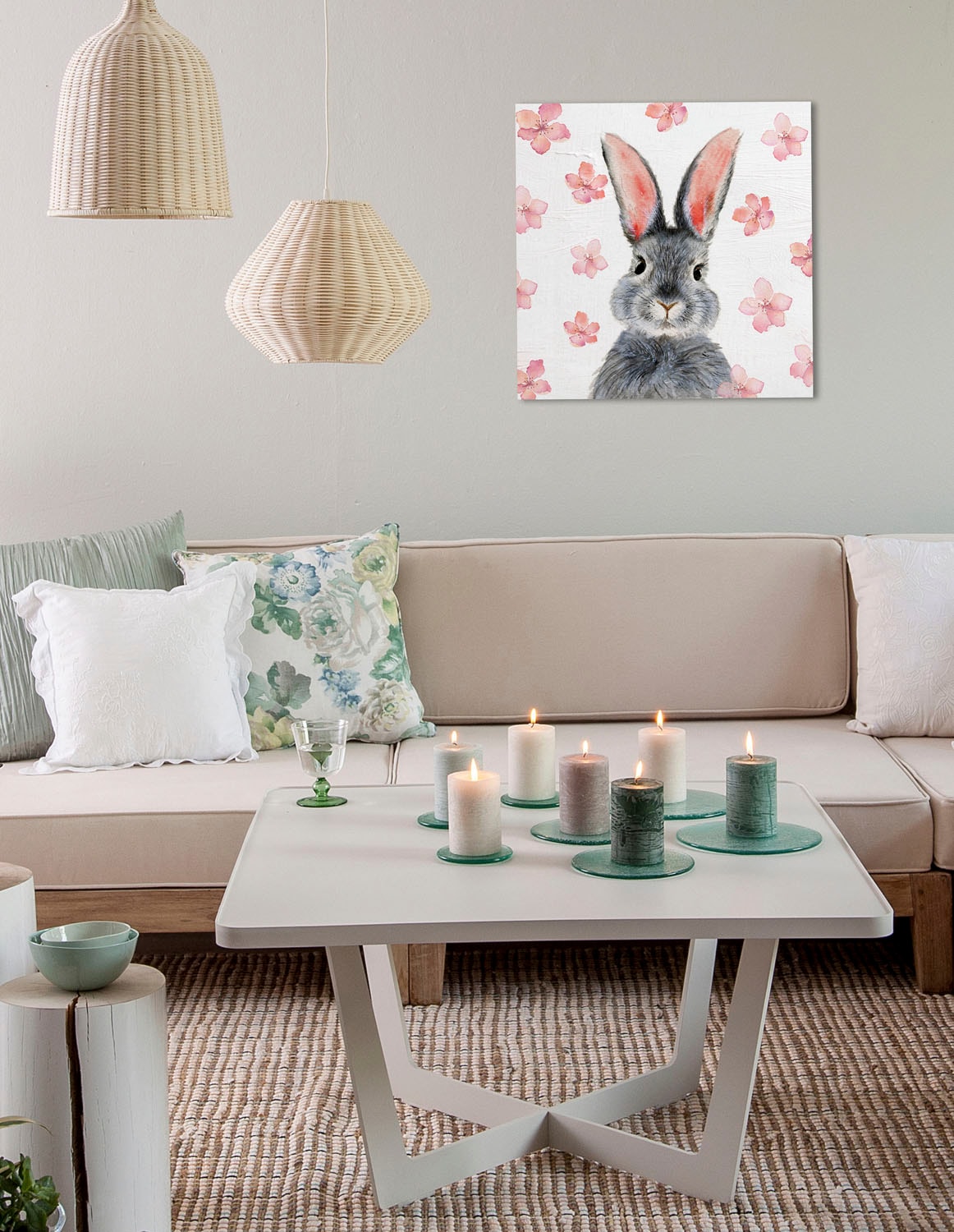 queence Leinwandbild »Abraskus«, Hase-Hasen-Blumen-Blumenbilder, (1 St.), Premium-Leinwandstoff, Handarbeit aus Deutschland von queence