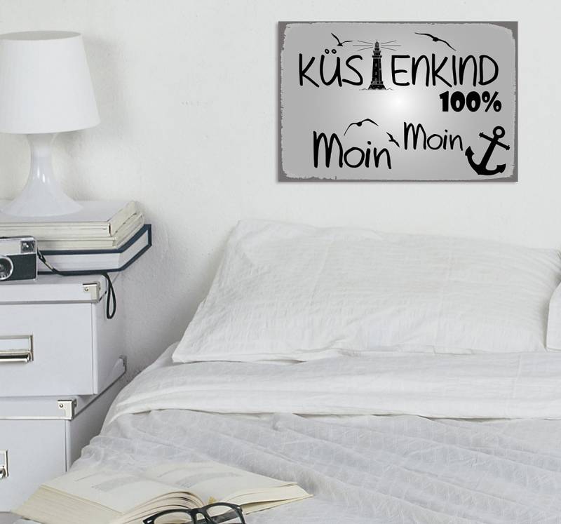queence Metallbild »100% Küstenkind«, Schriftzüge-Schriftzug-Schwarz-Weiss, (1 St.), Stahlschild, Blechschild, Küstenkind, Moin, Spruch von queence