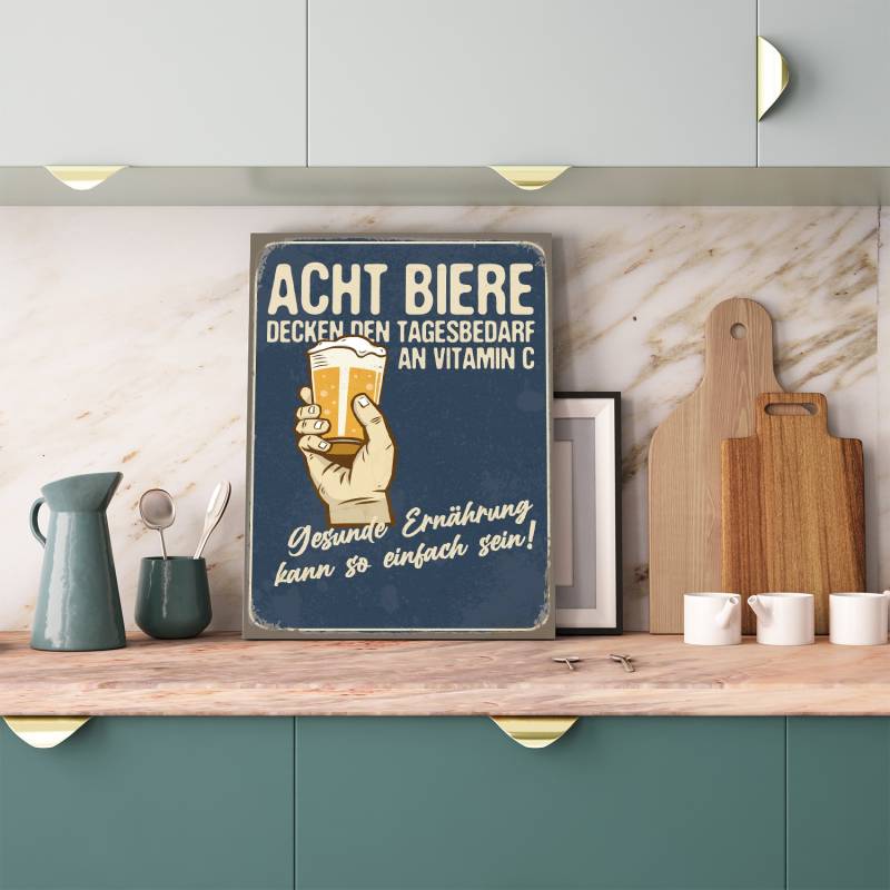 queence Metallbild »Acht Biere Spruch Stahlschild Blechschild«, Schriftzüge-Schriftzug-Sprüche-Sprüche & Texte-Getränke, (1 St.), Stahlschild, Blechschild, Sprüche, Texte, witzig, Bier von queence