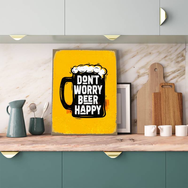 queence Metallbild »Beer Happy Spruch Stahlschild Blechschild«, Schriftzüge-Schriftzug-Sprüche-Sprüche & Texte-Vintage-Getränke, (1 St.), Stahlschild, Blechschild, Sprüche, Texte, witzig, Bier, Grill von queence