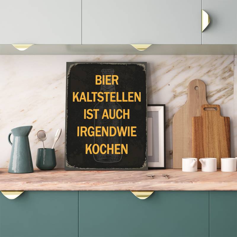 queence Metallbild »Bier kaltstellen Spruch Stahlschild Blechschild«, Schriftzüge-Schriftzug-Sprüche-Sprüche & Texte-Vintage-Getränke, (1 St.), Stahlschild, Blechschild, Sprüche, Texte, witzig, Bier, Grill von queence