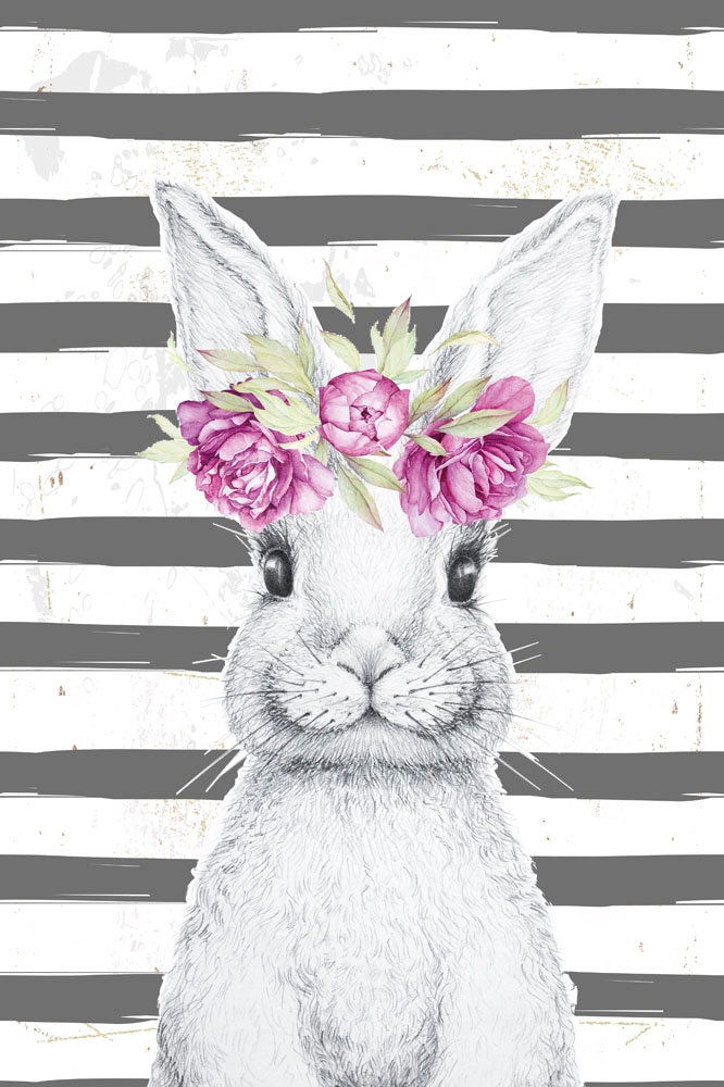 queence Metallbild »Bunny II«, Blumen-Tiere-Blumenbilder-Hase-Hasen, (1 St.), Hase, Blechschild, Stahlschild, Blumenkranz von queence