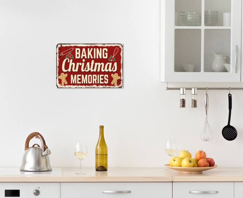 queence Metallbild »Christmas Memories«, Schriftzüge-Schriftzug-Weihnachten, (1 St.), Stahlschild, Blechschild, Weihnachten, Wandbild, Deko von queence