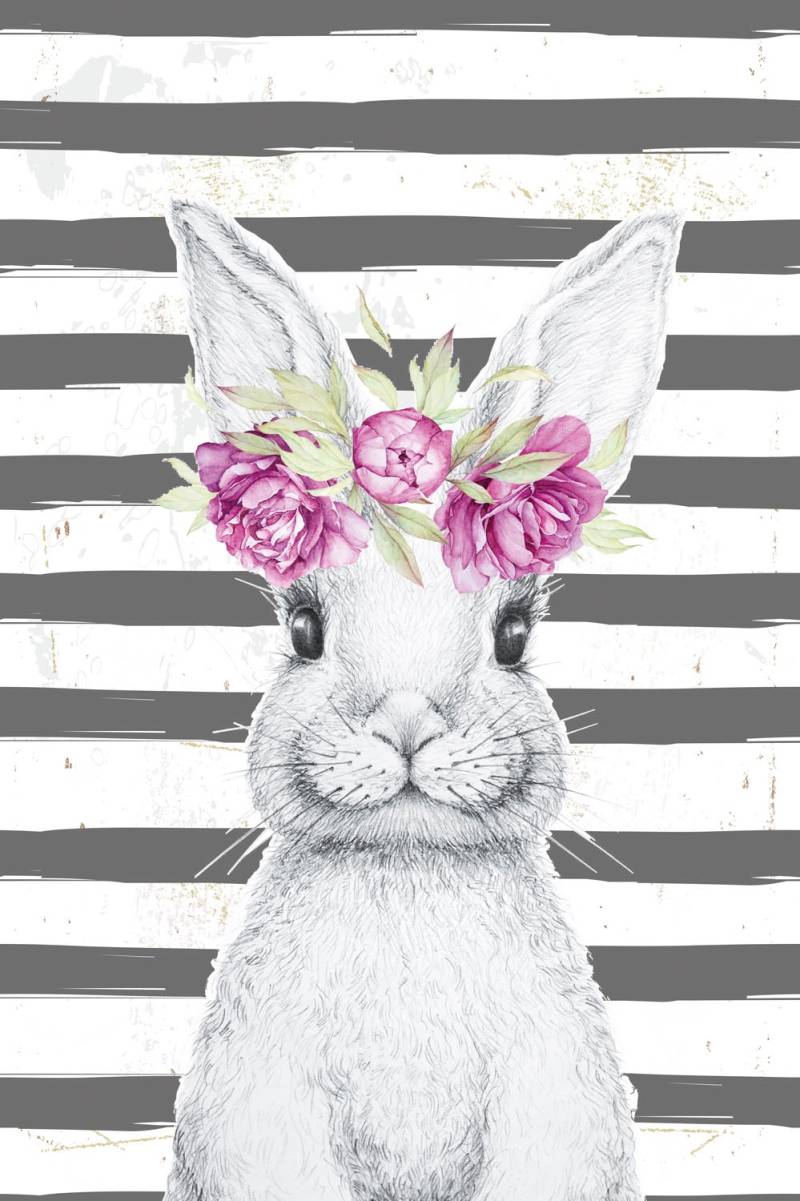 queence Metallbild »Gada«, Hase-Blumen, (1 St.), Stahlschild, Blechschild, Hase, niedlich, Wanddeko, Blumenkranz von queence