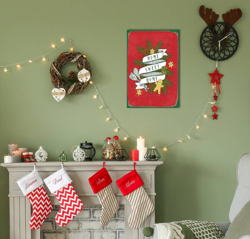 queence Metallbild »Home Sweet Home«, Schriftzüge-Schriftzug-Weihnachten, (1 St.), Stahlschild, Blechschild, Sprüche, Texte, Weihnachten von queence