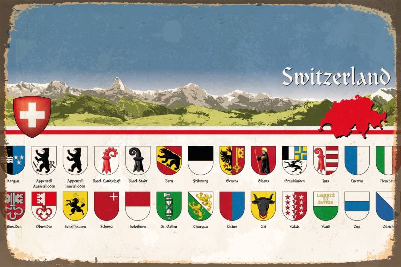 queence Metallbild »Kanton«, Schweiz-Berge & Alpenbilder, Schweiz, Stahlschild, Blechschild von queence