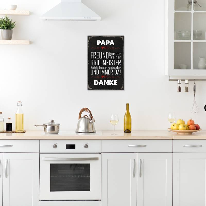 queence Metallbild »Papa Grillmeister Spruch Stahlschild Blechschild«, Schriftzüge-Schriftzug-Sprüche-Sprüche & Texte-Herzen-Getränke, (1 St.), Stahlschild, Blechschild, Sprüche, Texte, witzig, Bier, Grill von queence