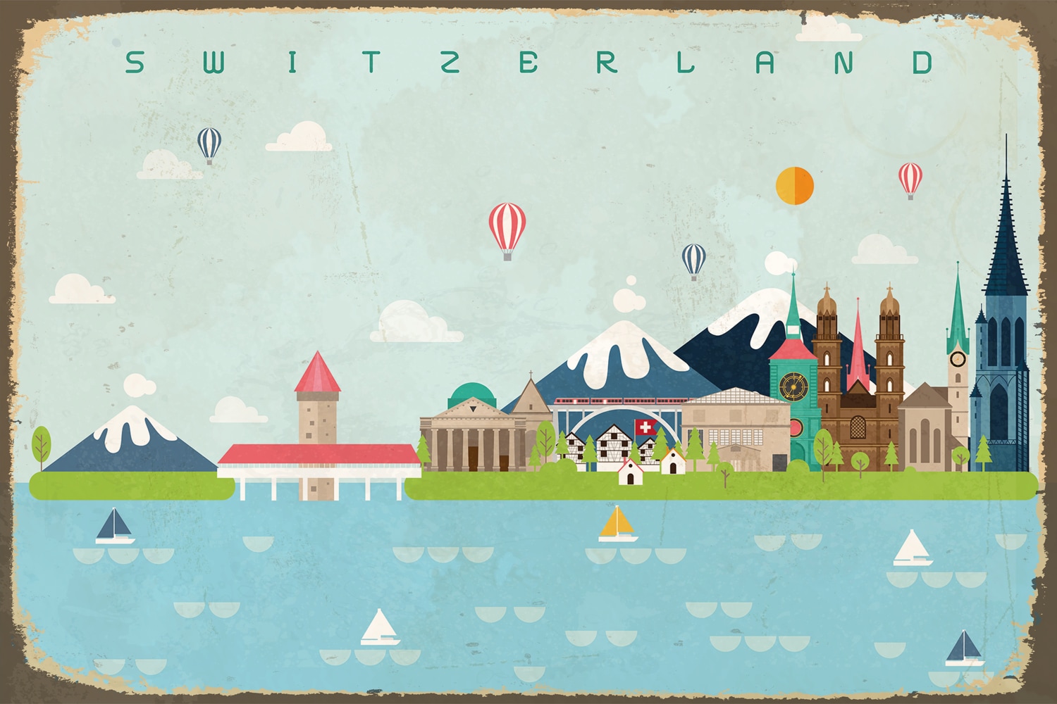 queence Metallbild »SWITZERLAND BALLON«, Schriftzüge-Schriftzug-Sprüche-Sprüche & Texte-Vintage-Schweiz-Berge & Alpenbilder, Stahlschild, Blechschild, Schweiz queence Metallbild »SWITZERLAND BALLON«, Schriftzüge-Schriftzug-Sprüche-Sprüche & Texte-Vintage-Schweiz-Berge & Alpenbilder, Stahlschild, Blechschild, Schweiz von queence